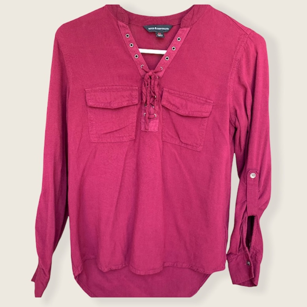Rock & Republic Maroon Tie-Up Shirt, Size XS
